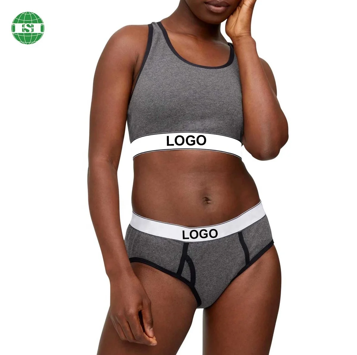 Private tags bamboo sport bra match briefs panties with fly pouch for women underwear one stop service