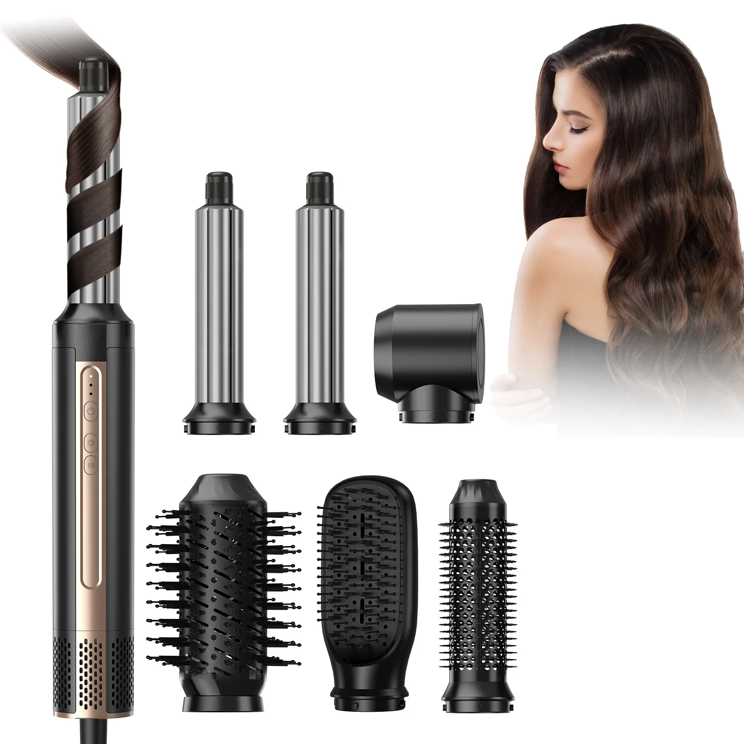 Electric 6 In 1 Hot Air Styler Automatic Curler Iron High Speed Blower Dryers 1400W Hot Air Brush Comb Hair Straightening Tool