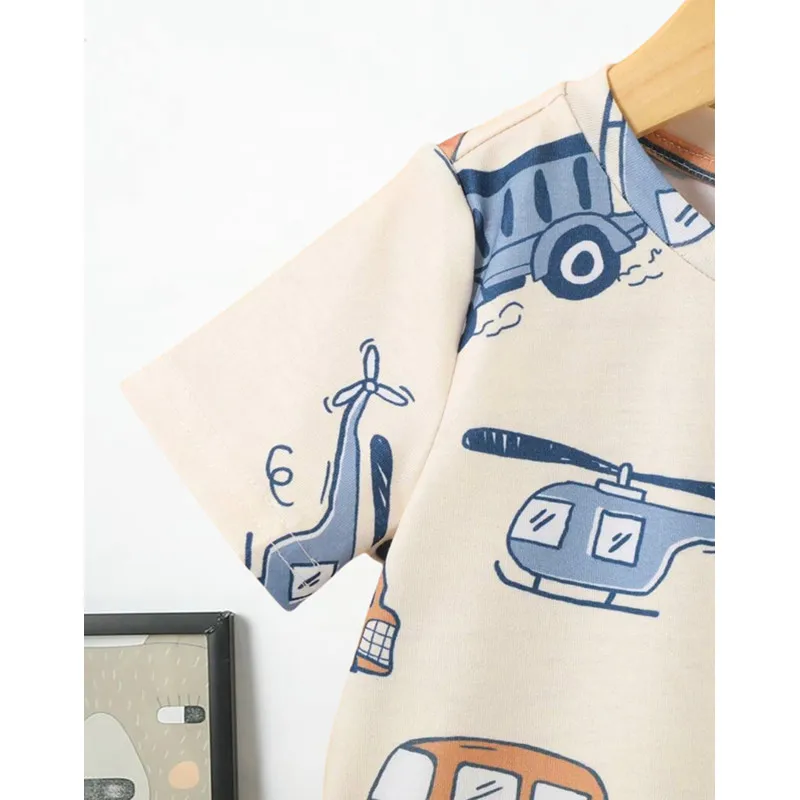 Summer Fashion Baby Casual Comfortable Short Sleeve Boy Car Print Graphic Crew Neck T-Shirt