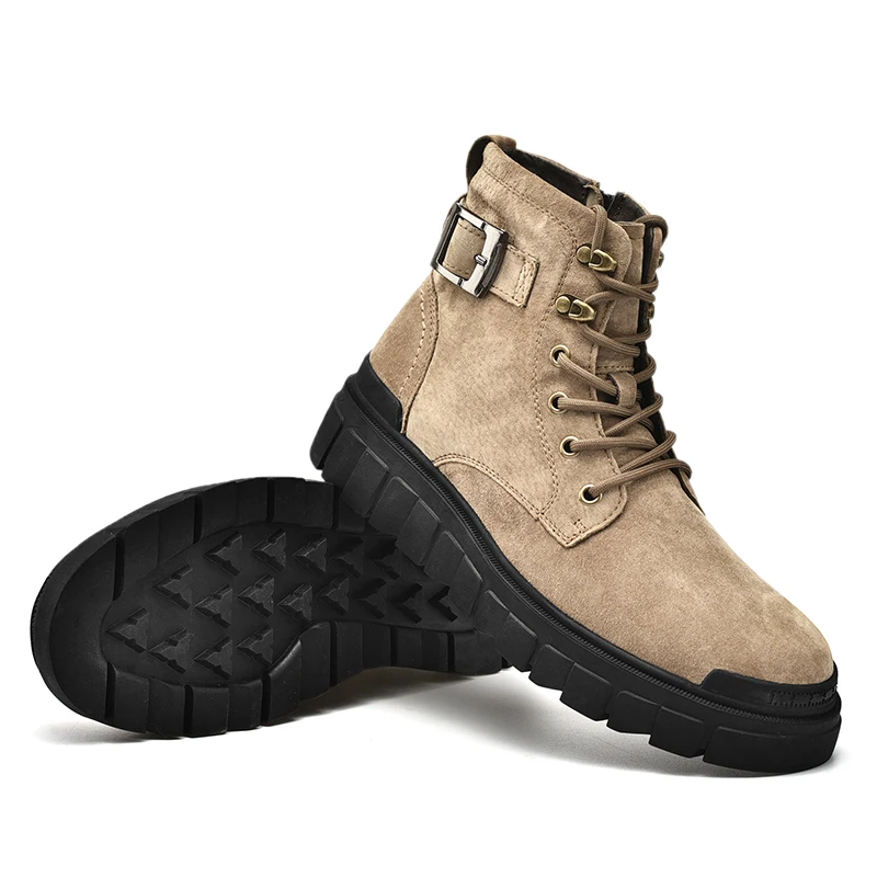 Cheap wholesale price brown leather no lace work boots slip on safety boots with side elastic