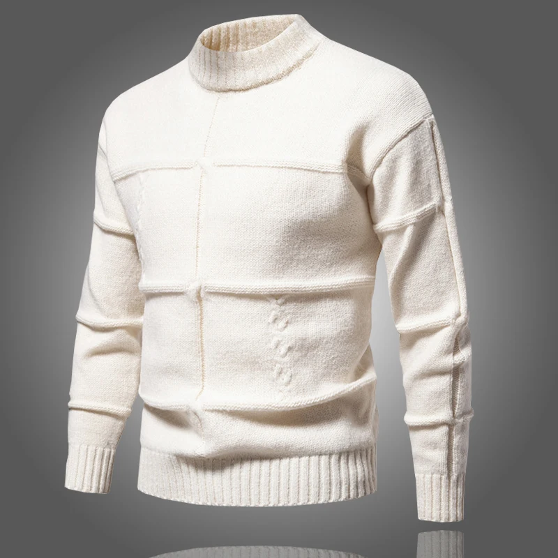 Best quality 100% cashmere yarn white pullover for winter long sleeve high neck knitted man sweater