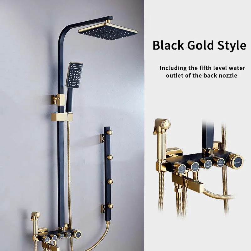 Best price Bathroom Gold Bathing Luxury Shower set 4 Functions Piano Brass Shower Set Thermostatic for Hotel