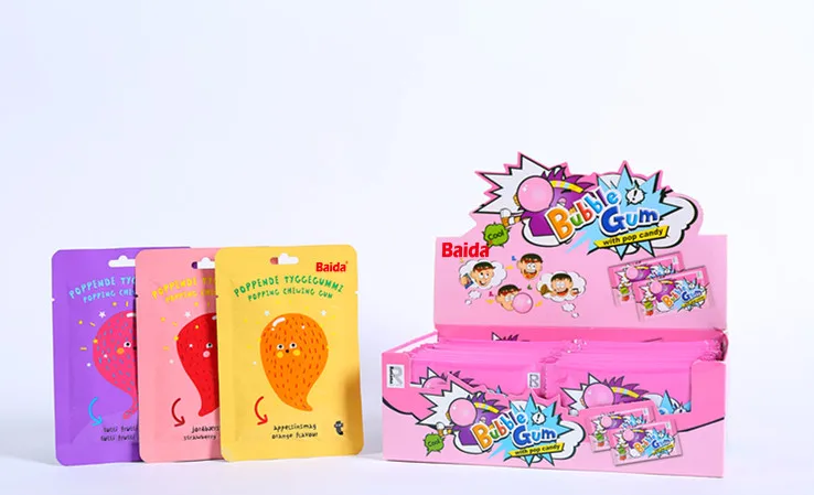 Wholesale Halal Fizzy Tuttifrutti Flavor Bubble Chowing Gum with Popping Candy