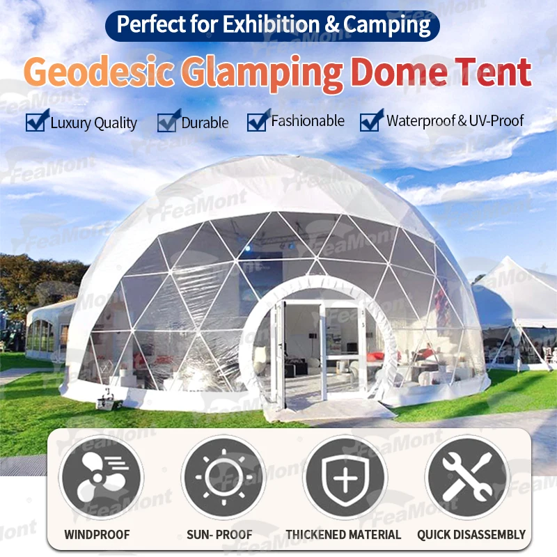 FEAMONT 6m Transparent Heavy Duty Geodesic Glamping Dome Tent for Outdoor Event Party Wedding Camping