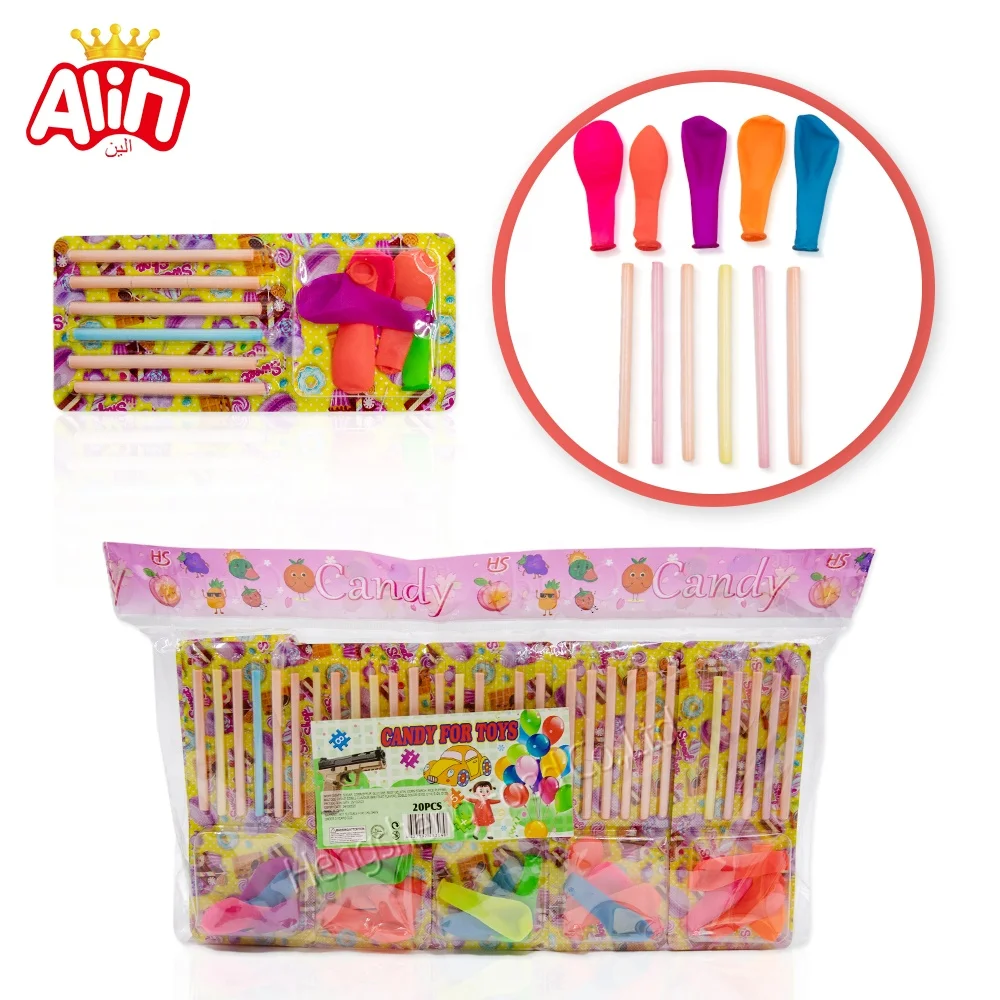 supplier candy fruit flavors cc stick Balloons + Sweet and sour CC sticks candy with toy