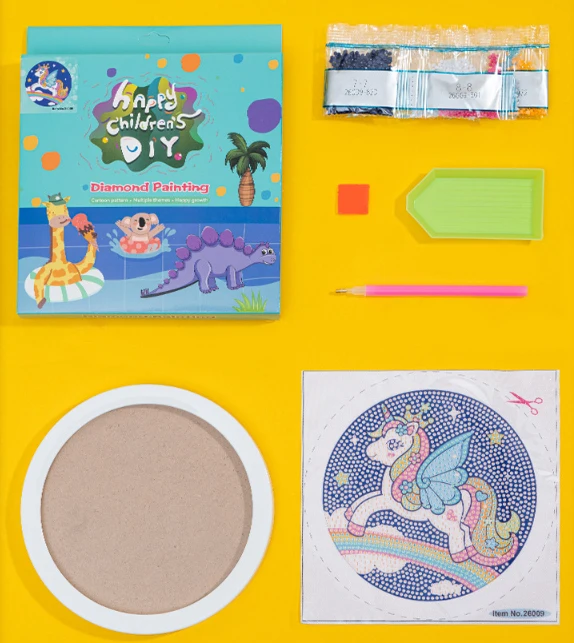 Cartoon unicorn framed diamond art kit for girls kids diamond art painting with round frames