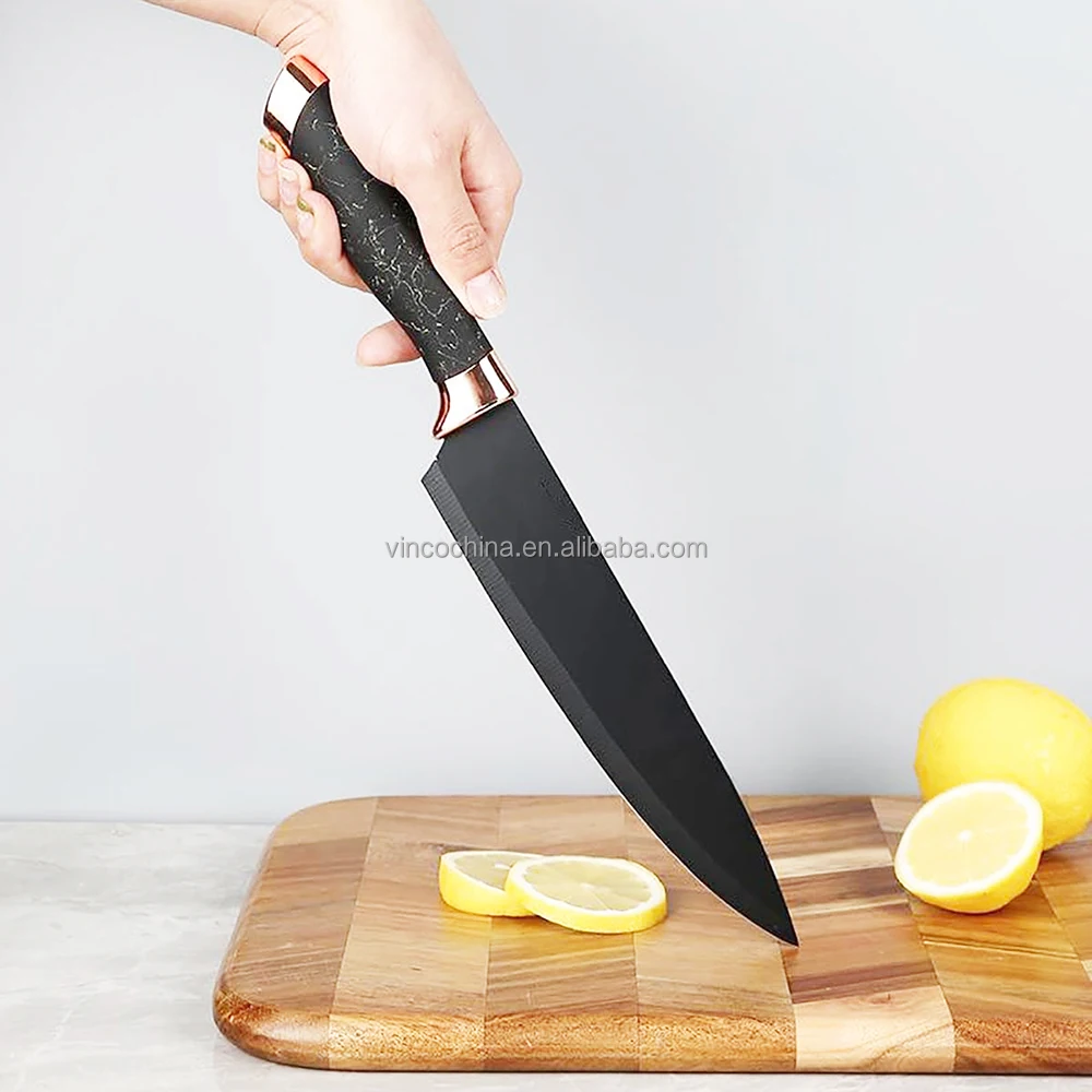 9pcs set Kitchen Chef Bread Steak Knives Set Knife Block Set with Acrylic Base that Rotates 360 Degrees