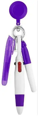 Retractable Shuttle Pen Set Badge Reel Mini Highlighter Neon Marker Pen Key Chain Retractable Badge Reel Badge Holder
