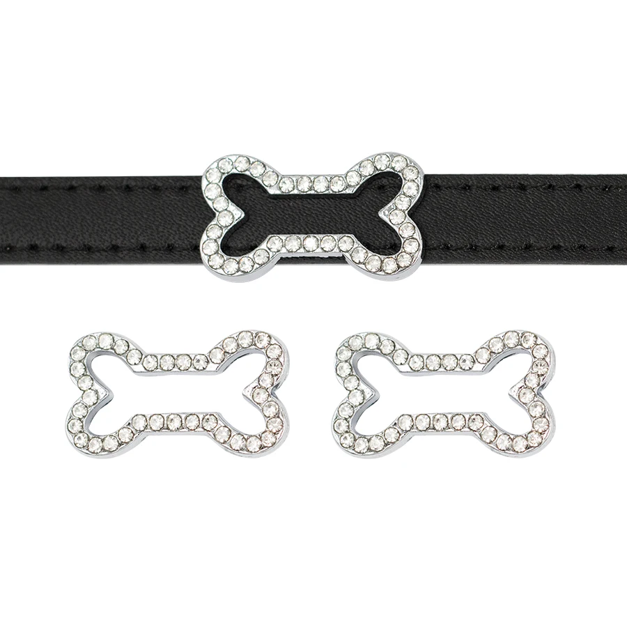 Wholesale 10mm Dog Bone Crystal Alloy Slider Charms  Beads For  Charm Bracelet Pet Collar DIY Jewelry Making