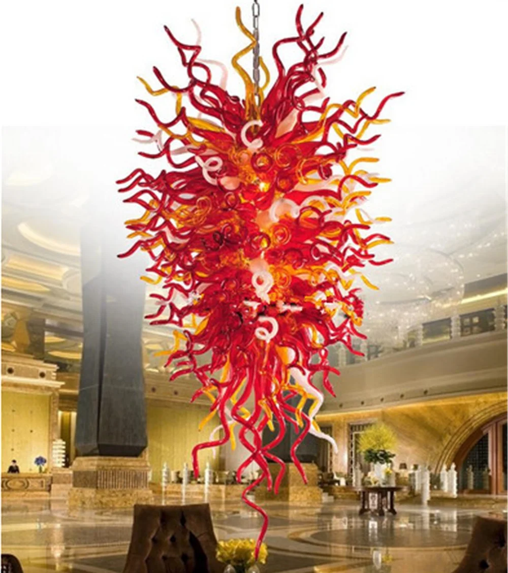 Handmade Mouth Blown Art Chandelier Hotel Restaurant Pendant  elegant Chihuly Style Murano Stained white Murano Glass Chandelier
