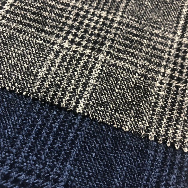 Wool & silk prince of wales Italian Merino worsted suiting fabrics