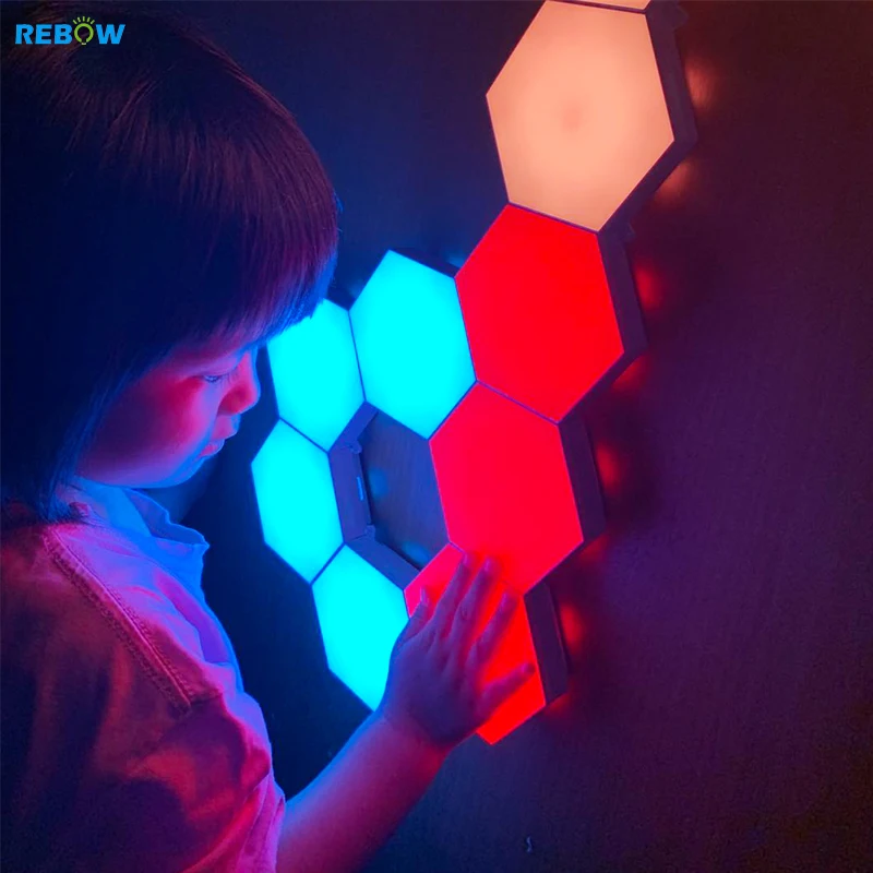 
Rebow drop shipping nordic modern minimalist magnetic RGB remote touch night honeycomb led hexagon light wall lamp 