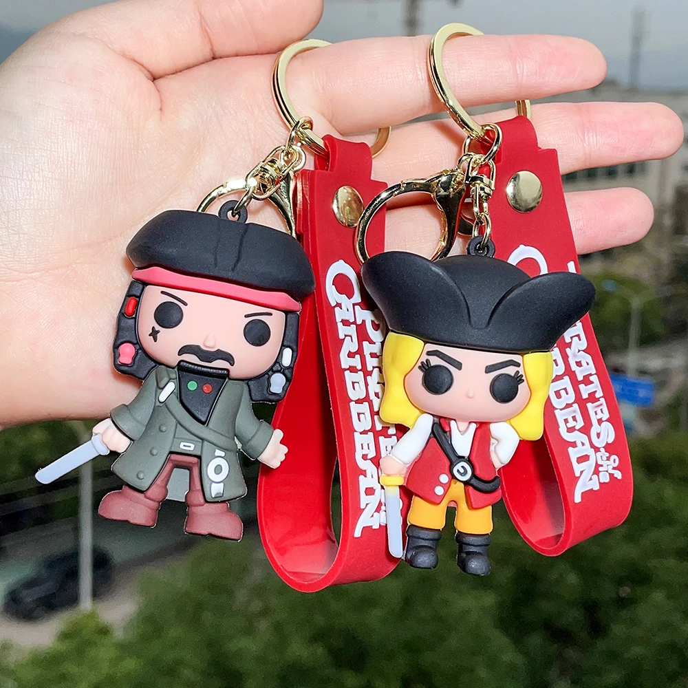 LC276 Pirates of the Caribbean Movie Mini Action Figure Keychain Cute Kawaii Creative 3D PVC Silicone Key Chain Rings Pendant