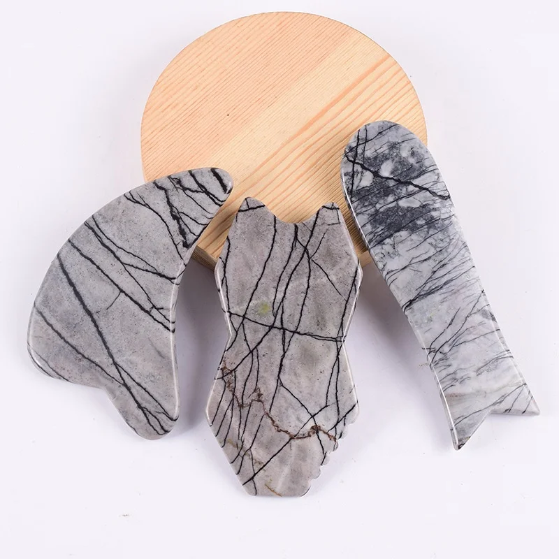 Natural Network Stone Guasha Board Jade Dolphin fish-shaped face beauty guasha piece tool health care