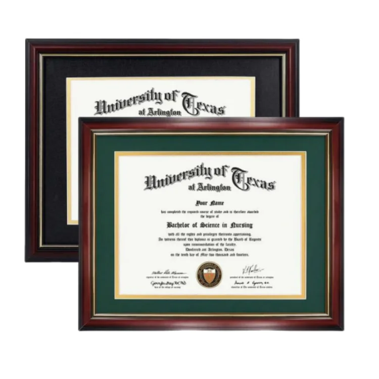 Mondon Cherry Document Frame with Double Gold Accents for Hanging Diplomas and Degrees