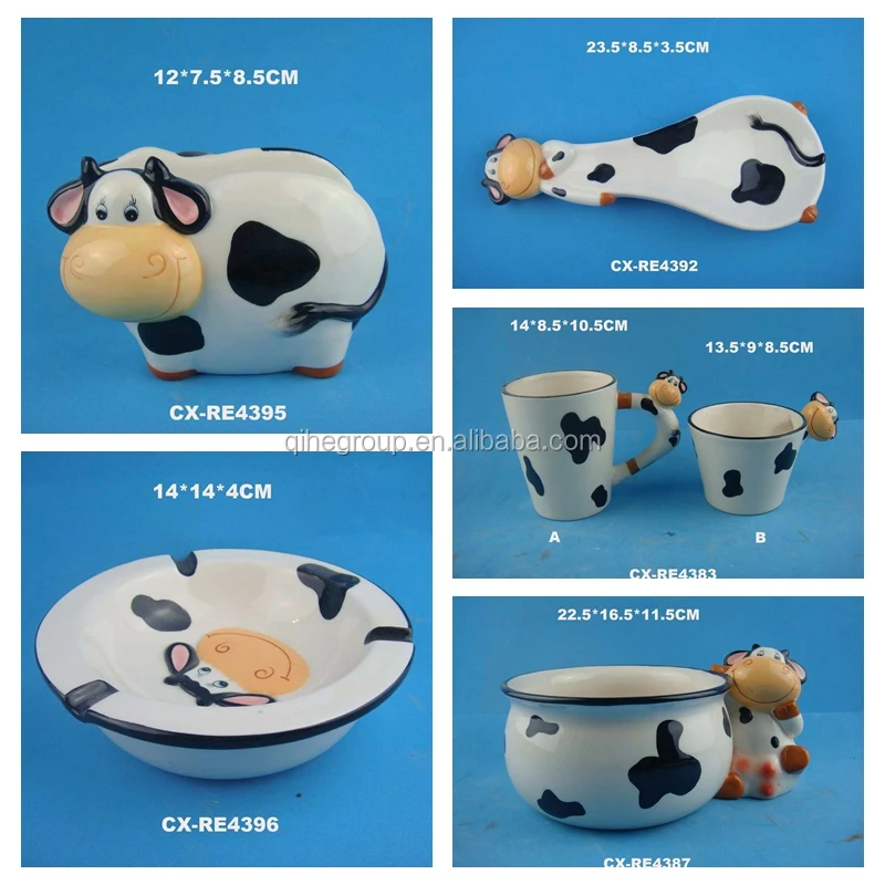 
Cow shape airtight canister custom ceramic cow food canister seal canister 