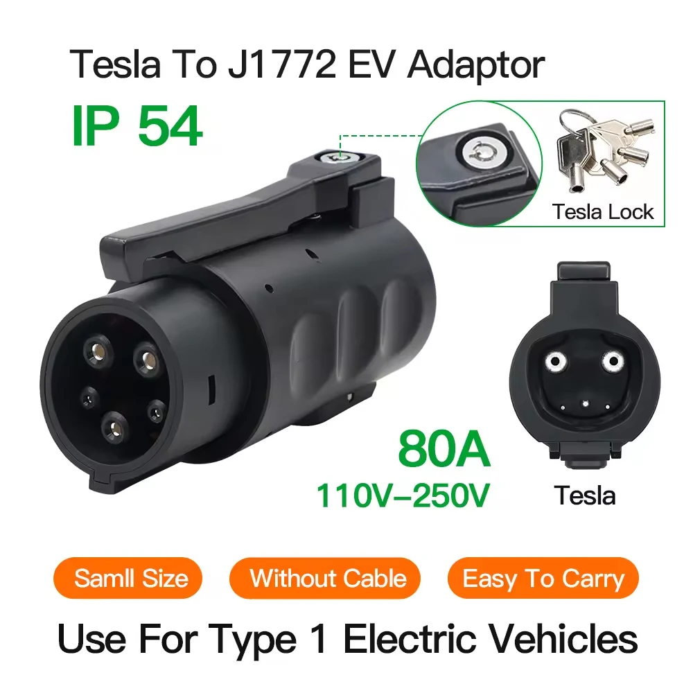 SAE 80A 240V AC Tesla Charger Connector Type 1 EV Car Charger Adapter Tesla to J1772 Adapter For Tesla Model 3 S X