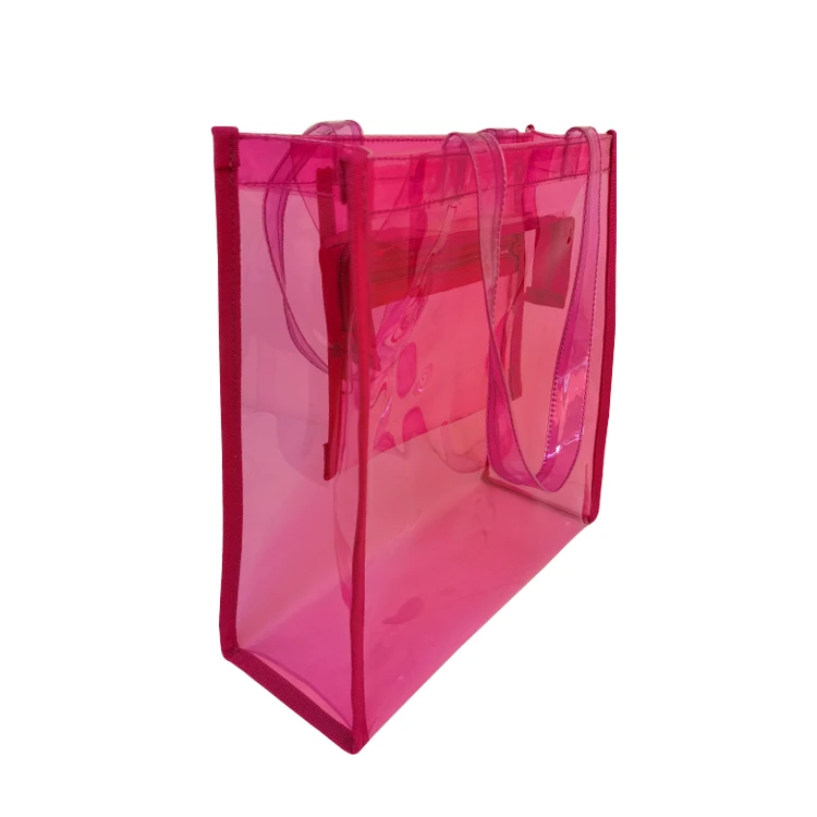 Fashion Women Clear Plastic Beach Handbag Transparent Shopping Bags Neon Pvc Nurse Tote Bag