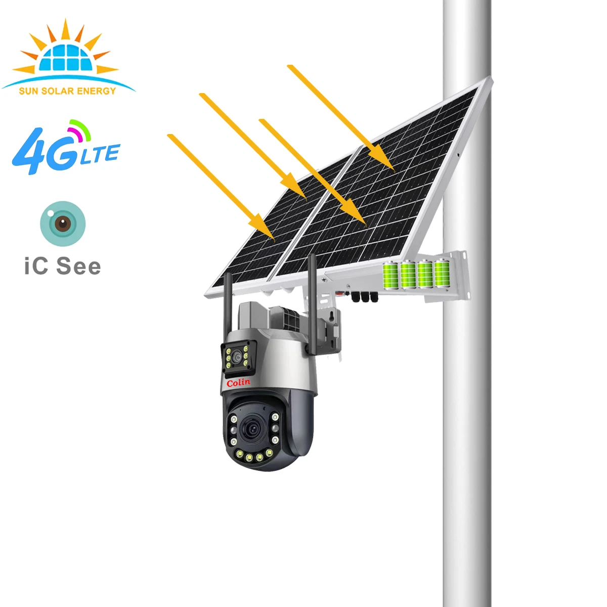 Colin super hot sales 6MP 60W 30Ah H.265 dual lens 36x zoom IP66 Waterproof WIFI 4G 24x7 working Solar Camera icsee app