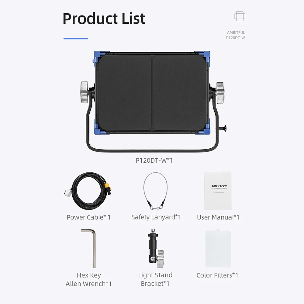 AMBITFUL P120DT-W Professional LED Video Light 90W Bi-Color 2800K-5600K CRI97+TLCI99 0 Noise for News Interview Video Shooting