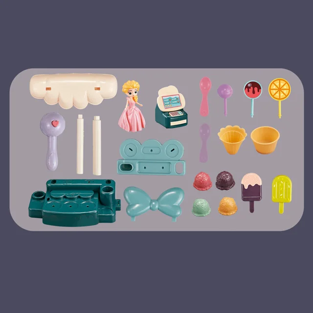 22PCS DIY Ice cream shop pretend play fashion Princess cash register sound&light supermarket toy set for girls