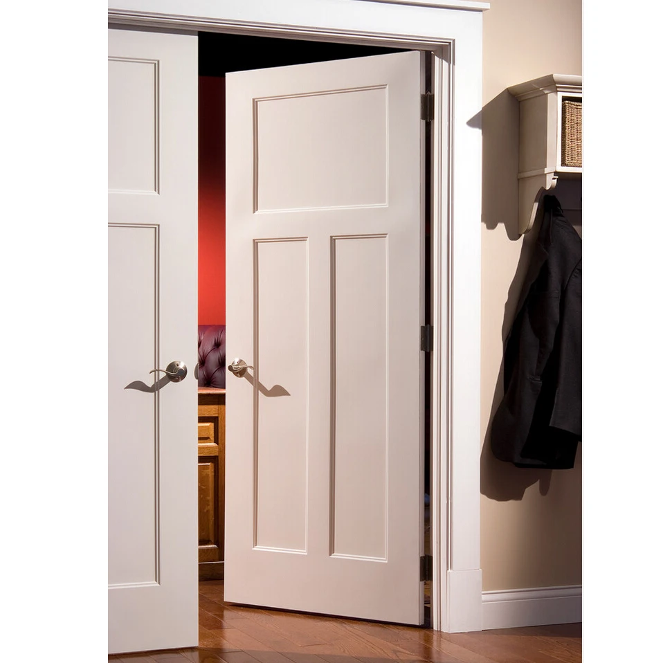 European Style Soundproof Four Panels White Primer Shaker Door Solid Wood Interior Room for Home