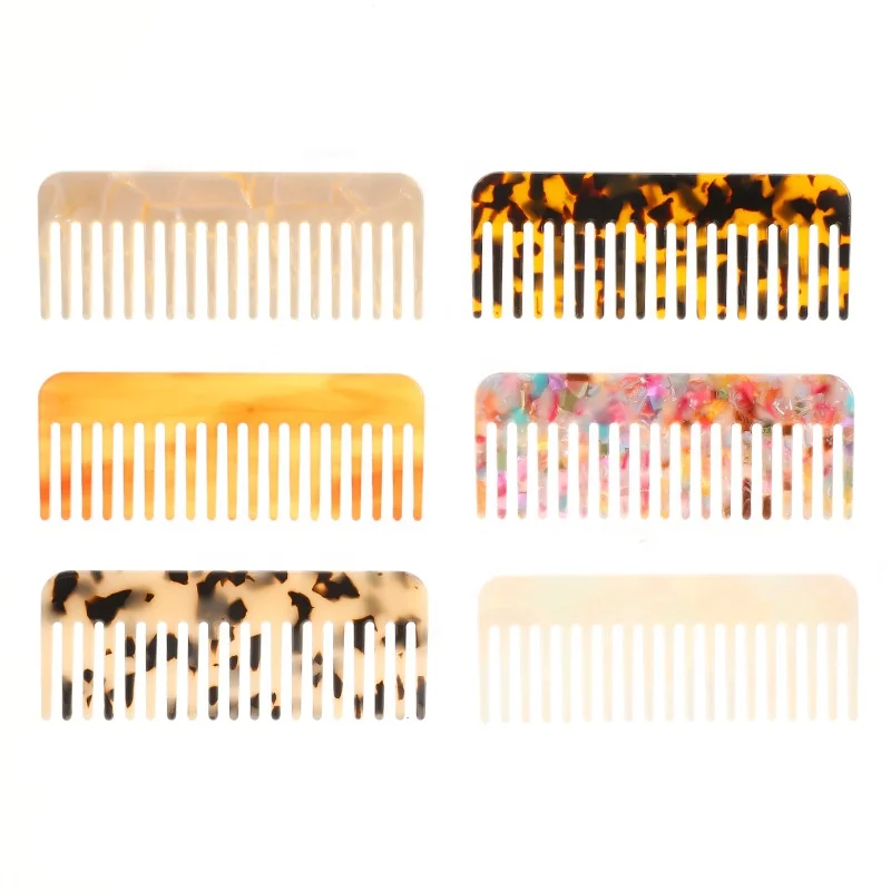 Custom Logo 4 mm Korean Women Girls Wide Tooth Hair Eco Cellulose Acetate BSCI Audited Factory Wholesale Hair Comb