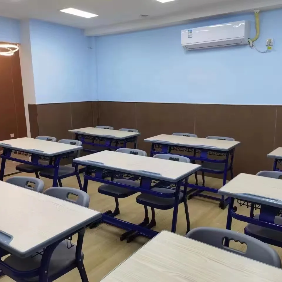 OEM Custom College University Furniture Manufacture Wooden Student Desk And PP Plastic Chair Sets