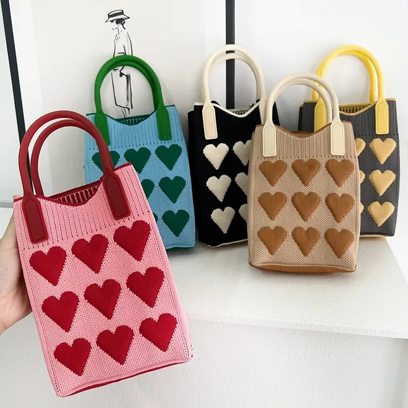Wholesales Fashion Crochet Phone Sling Handbag Knit Woven Women Candy Cute Colors Quilted Phone Sling Shoulder Bags