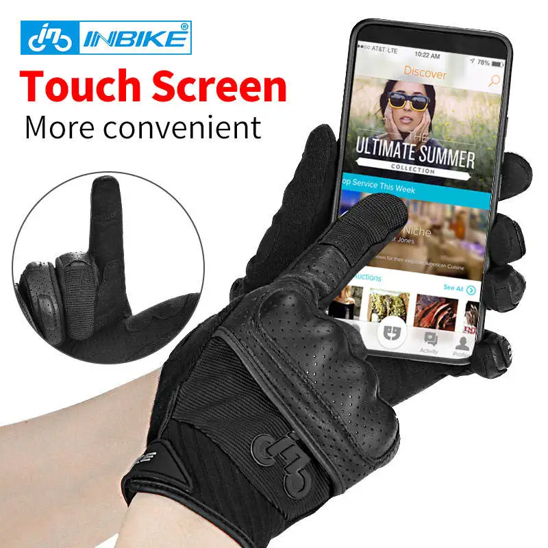Non Slip Full Finger Motorbike Gloves Genuine Leather Classic Style Motorbike Racing Gloves