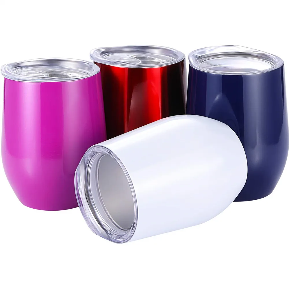 Unbreakable Rose Gold Wine Tumbler Stemless Stainless Steel Insulated Wine Glass 12oz Tumbler Cups with Lids