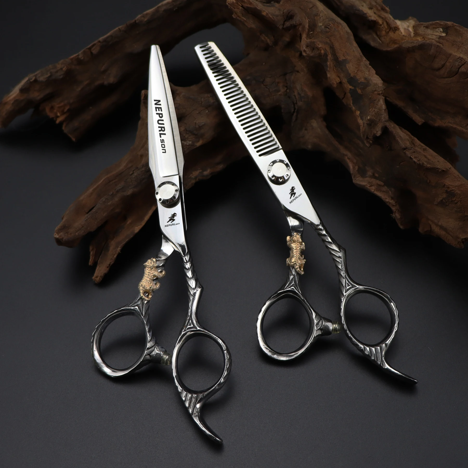 6.0 inch NEPURLson sliver Tiger handle new fashion design beauty barber scissors flat scissors tooth Hair  scissors