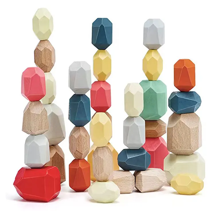 High Quality Children Wooden Rainbow Stacking Stone Game Montessori Educational Balance Building Blocks for Kids