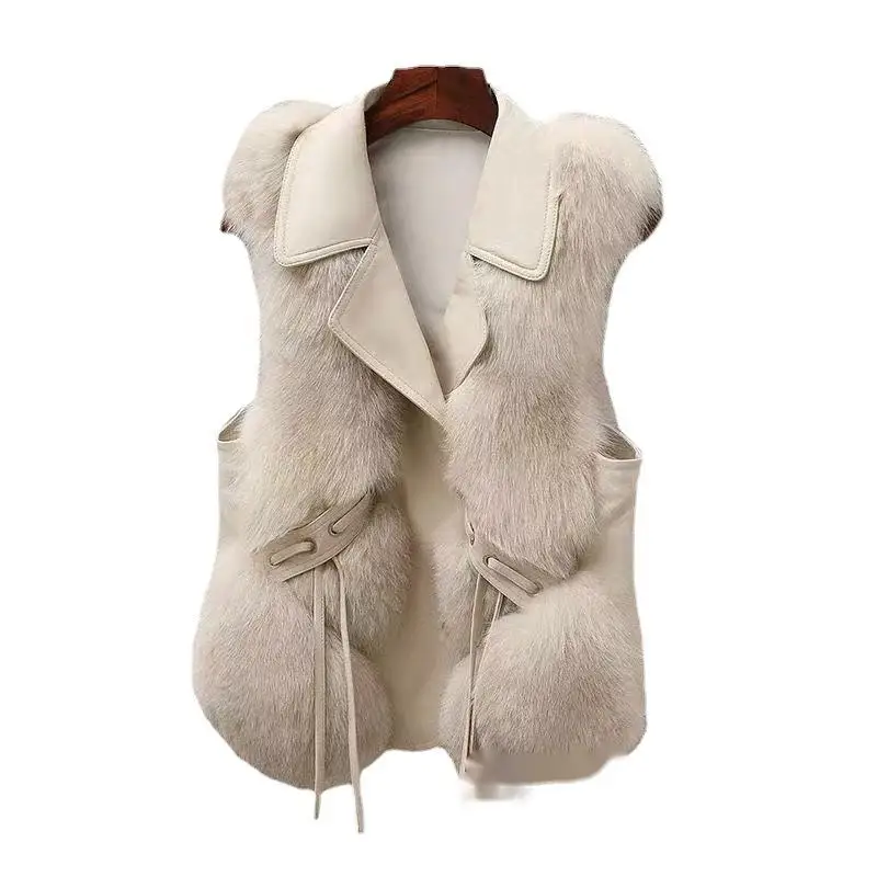 2023 women custom and wholesale fashion high quality faux fox fur vest lady winter pu gilet Factory price Shenzhen Lily Cheng