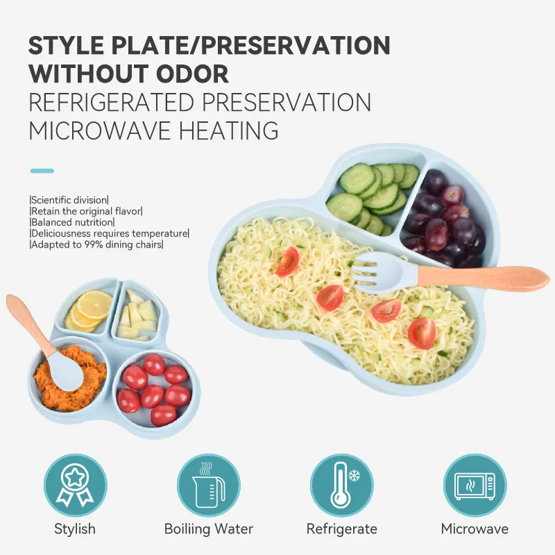 Amazon Hot Sale Platos Para Bebe Divided Feeding Set Non Slip Dishwasher And Microwave Safe Silicone Plates Baby With Suction