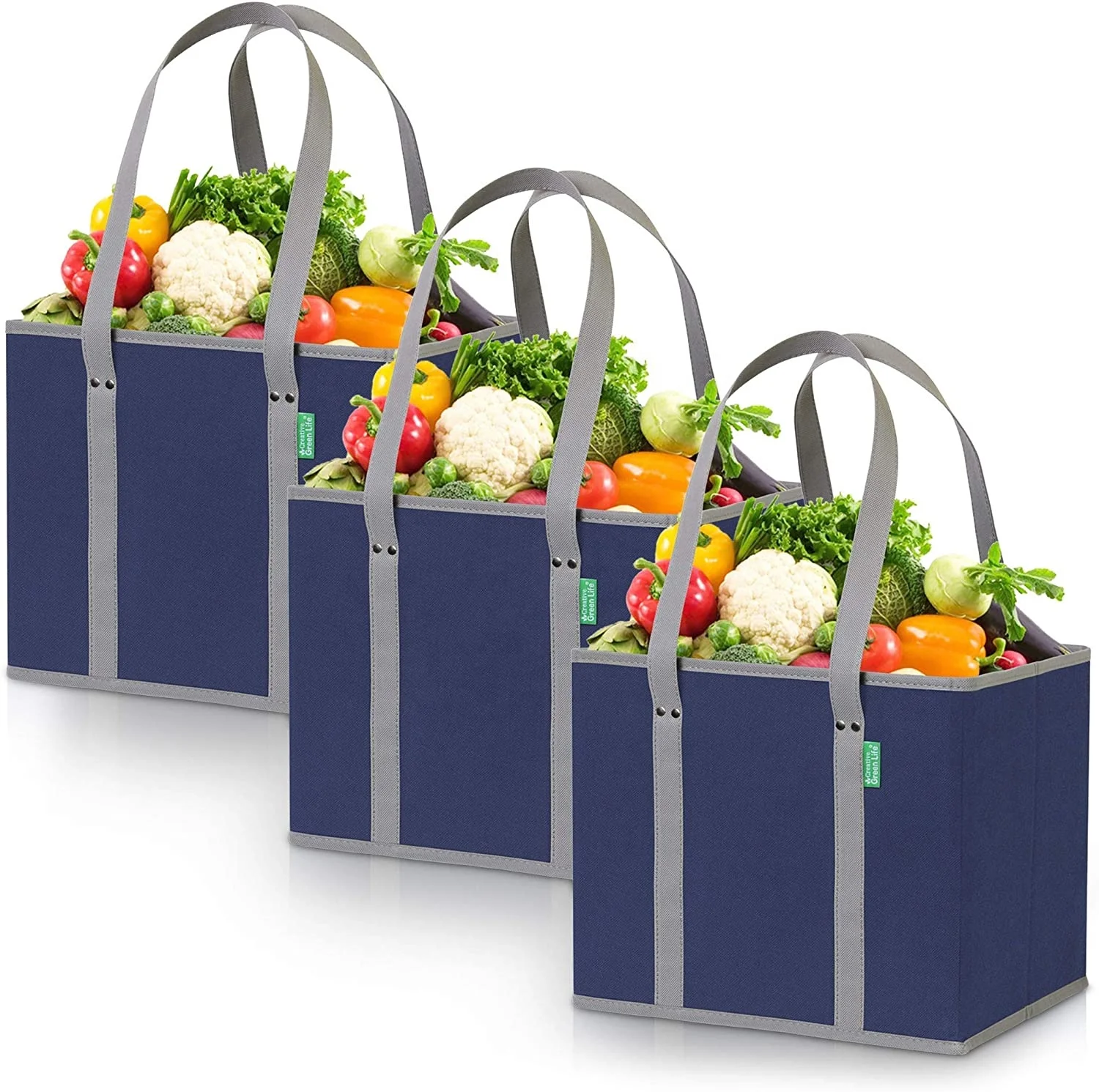 Wholesale  Collapsible Compact Grocery Tote Bag Shopping Container Picnic Basket with Reinforced Durable with Cardboard Bottom