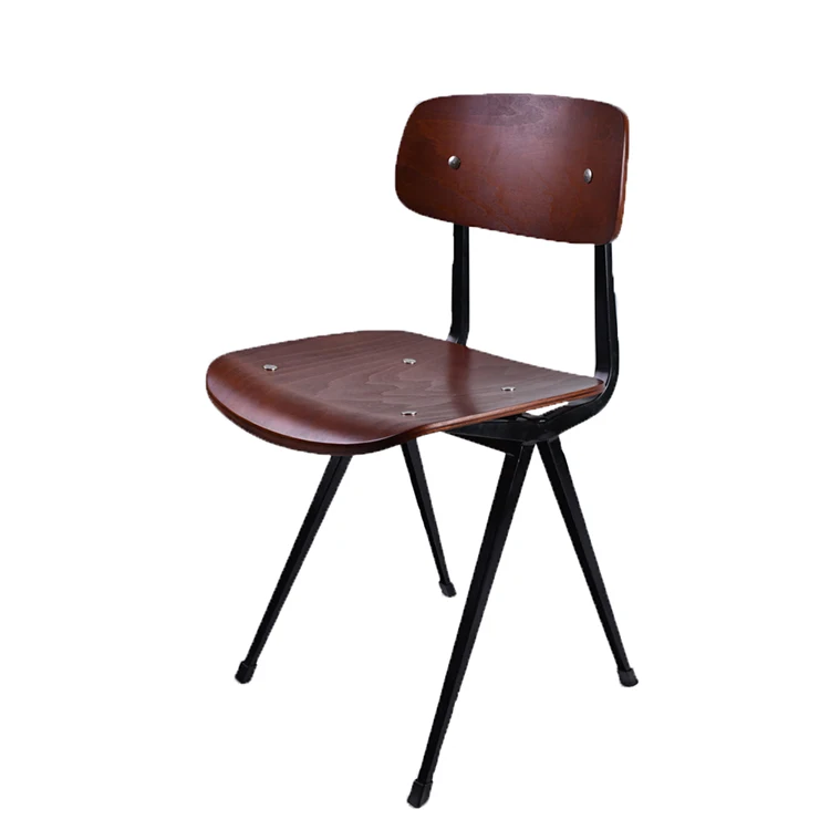 Industrial classic metal frame wood dining chair garden chair with back