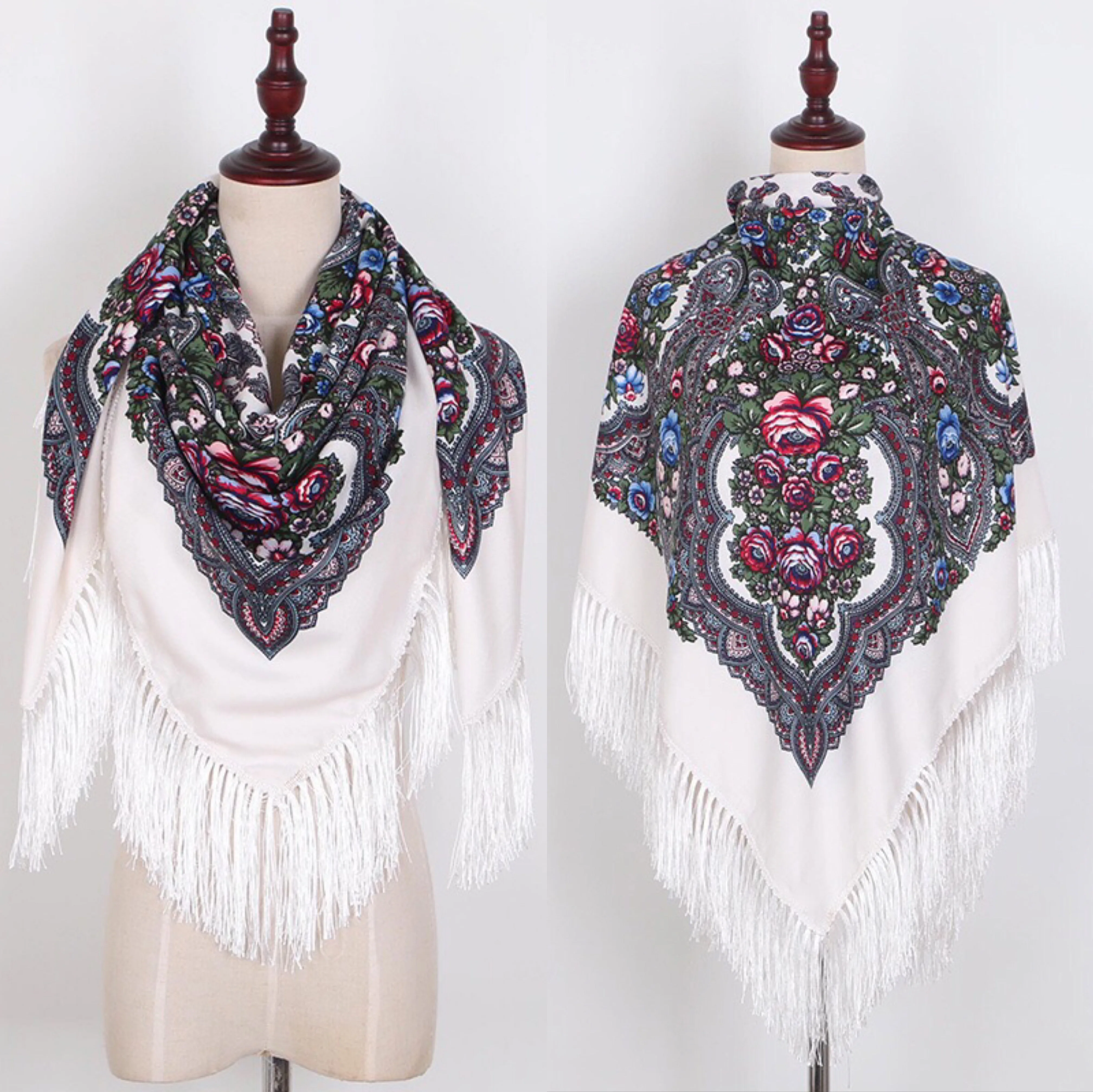 Long fringe russian shawl wrap floral pattern warm thick print women squares scarf