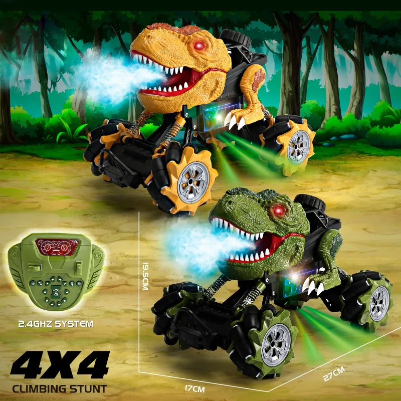 1:16 2.4 Ghz Remote Control Spray Electric Dinosaur Monster Truck 360 Degree Spins Stunt Car Toys Drift Outdoor for Kids