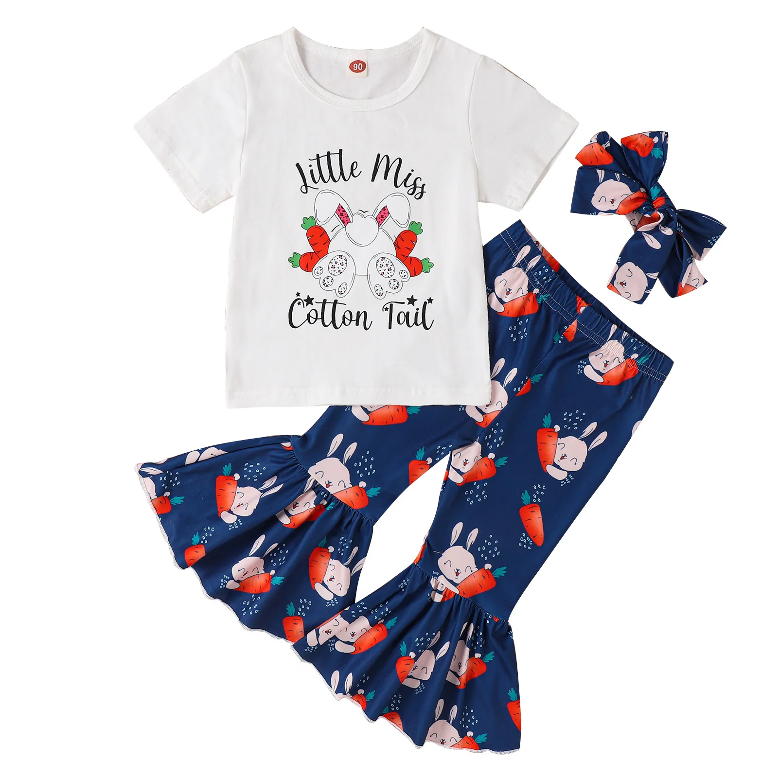 3 Pack Easter Outfits Kids Boutique Bell Bottom Baby Clothing Sets Girl