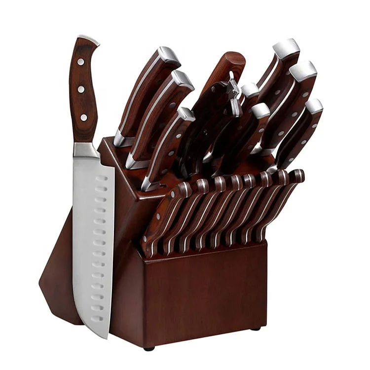 Hollow Handle Sharpeners Home Hero Set - 17 Piece Chef Japan Kitchen Knifes 6 Piece Set with Wooden Block,