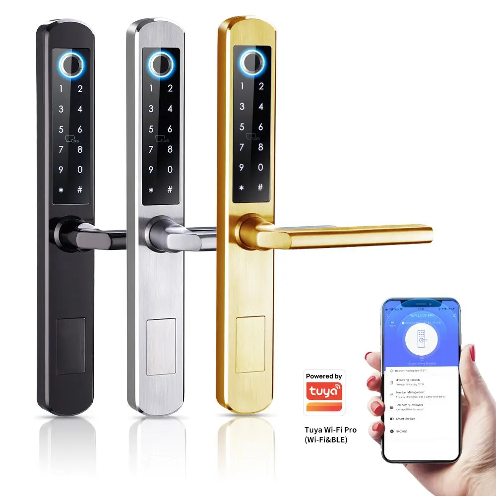 Tuya WIFI Pro App Waterproof IP65 Stainless Steel 304 Fingerprint Password Keyless Entry Smart Sliding Aluminum Door Lock