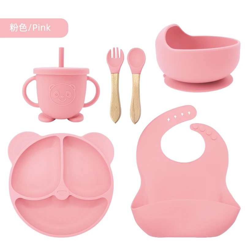 Food grade BPA free cute panda crockery kid tableware silicone dishes for baby toddler dinnerware children food suction plate