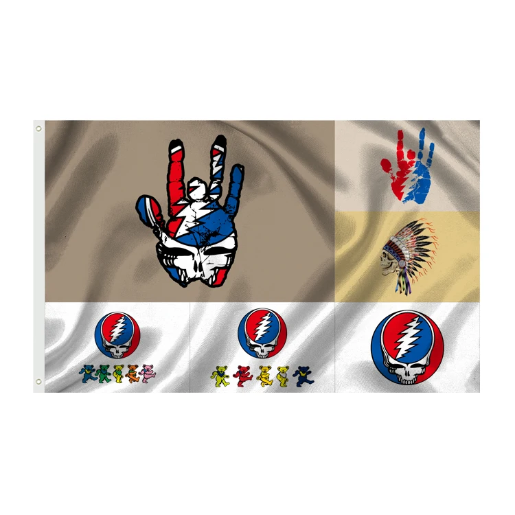 Hot Selling 3x5FT Custom Outdoor Music Grateful Dead Banners With 5 Dancing Jerry Bears