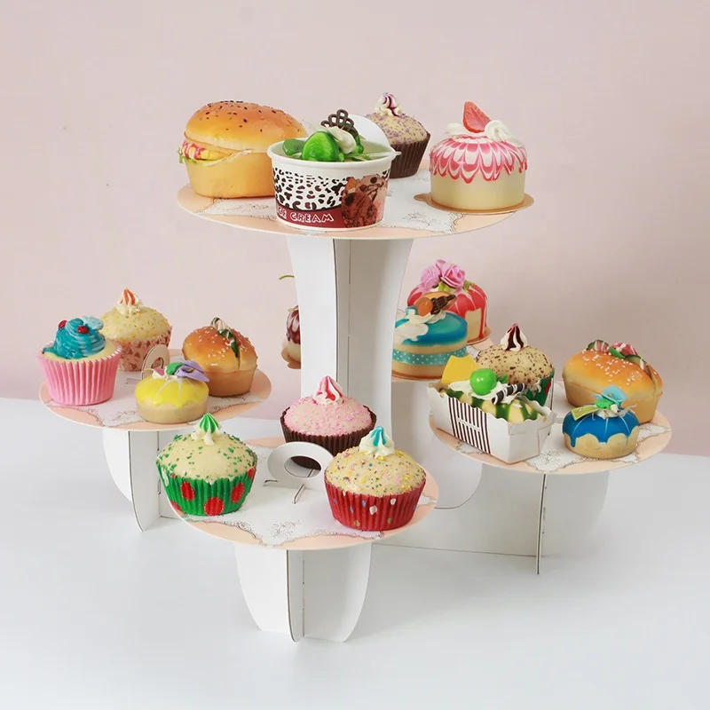 Оптовая продажа 3 уровня бумага торт картона стоек сэндвич стенд кекса мини десерт кекс башня 3 уровня Стенд кекса