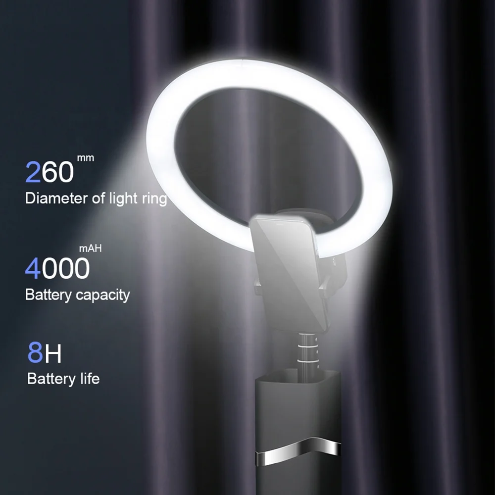 10 Inch 26cm Selfie Ring Light Makeup Folding Design Color Changing Rechargeable Led Lash Lamp With Tripod Stand