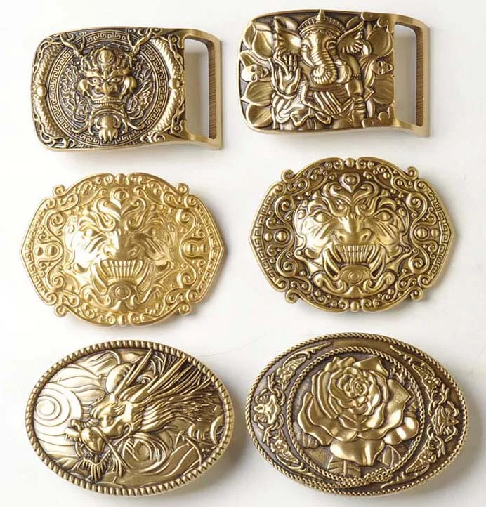 wholesale customized solid brass inner size 40mm dragon flower 3D embossed western name plate belt buckle