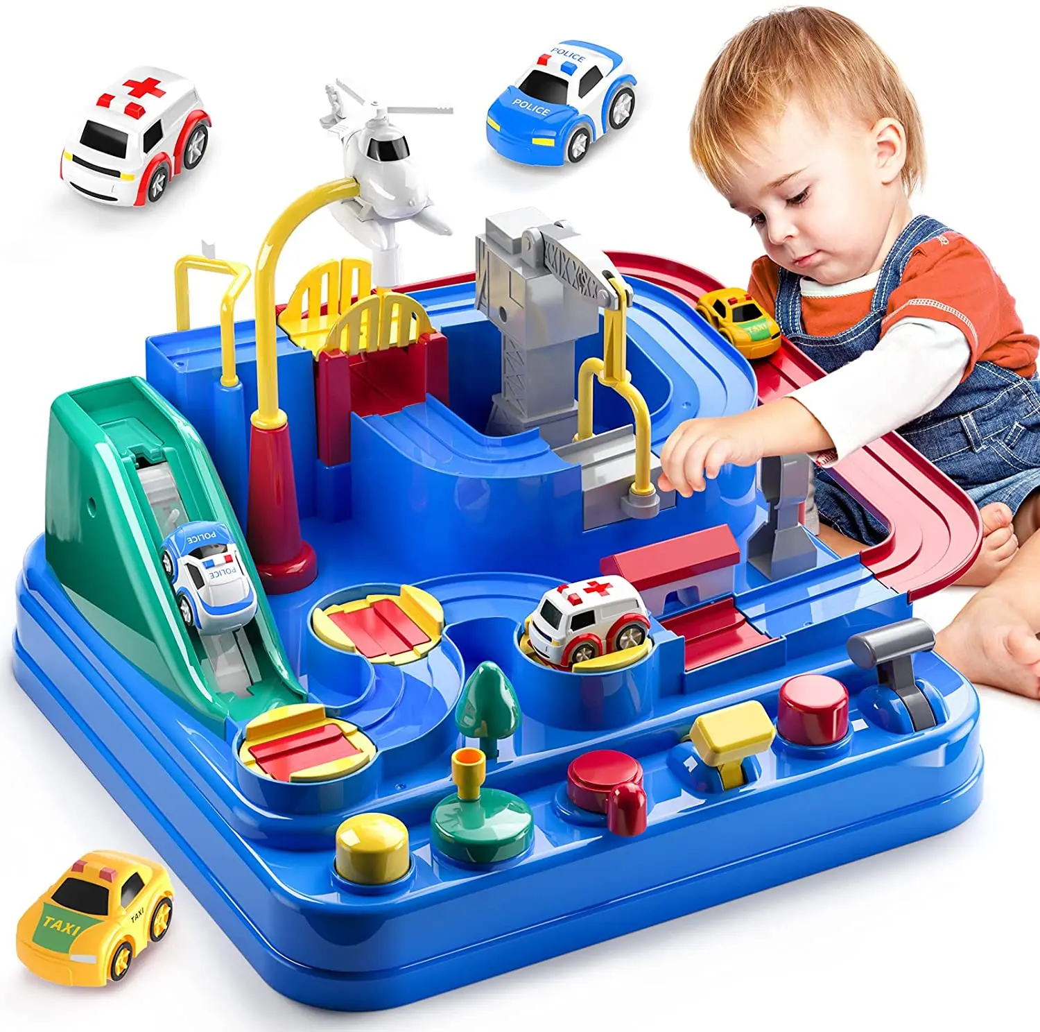 Kids Educational Slot Rail Vehicle Parking Lot City Rescue Track Race Car Adventure Toy