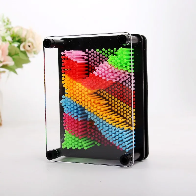 Rainbow color 3D pin art sculpture board creative hand mold handprint needle toy gift home office decoration frame pin art board