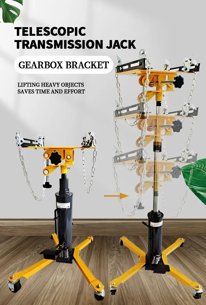 High Lift Telescopic Transmission Jack 0.5Ton Semi Truck Hydraulic Gearbox Transmission Jack With Caster Wheel Safety Chain